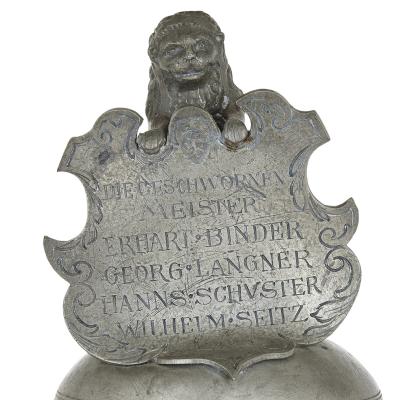  Johann Chritstoph Norman Antique German engraved pewter beer jug