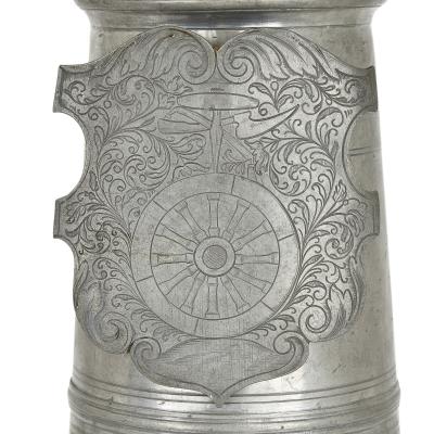  Johann Chritstoph Norman Antique German engraved pewter beer jug