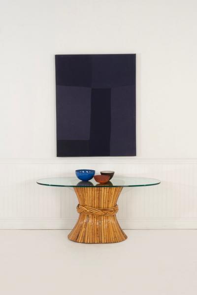  John Elinor McGuire McGuire Sculptural Rattan Bamboo Sheaf of Wheat Oval Console Table