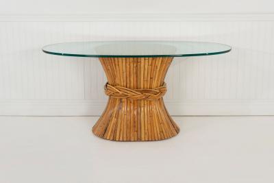  John Elinor McGuire McGuire Sculptural Rattan Bamboo Sheaf of Wheat Oval Console Table