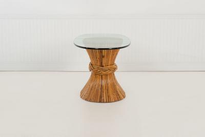  John Elinor McGuire McGuire Sculptural Rattan Bamboo Sheaf of Wheat Oval Console Table