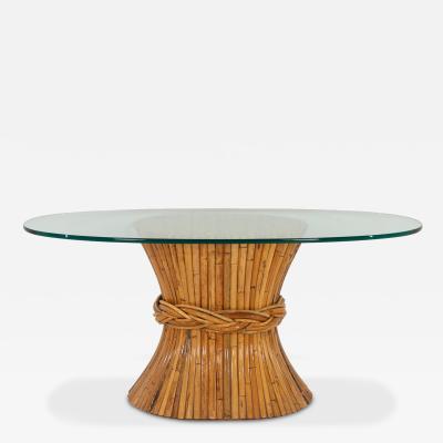  John Elinor McGuire McGuire Sculptural Rattan Bamboo Sheaf of Wheat Oval Console Table