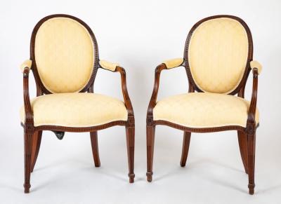  John Linell Pair of George III Mahogany Oval Back Open Arm Chairs Attributed to John Linell