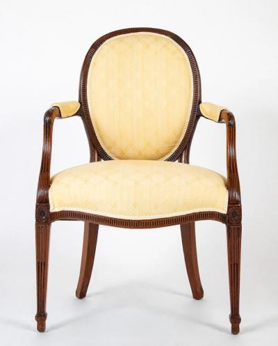  John Linell Pair of George III Mahogany Oval Back Open Arm Chairs Attributed to John Linell