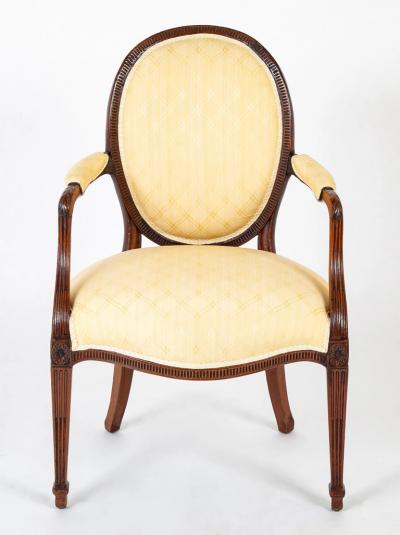  John Linell Pair of George III Mahogany Oval Back Open Arm Chairs Attributed to John Linell