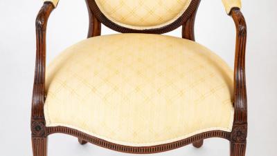  John Linell Pair of George III Mahogany Oval Back Open Arm Chairs Attributed to John Linell