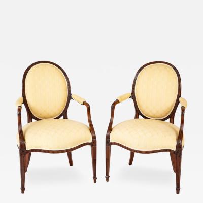  John Linell Pair of George III Mahogany Oval Back Open Arm Chairs Attributed to John Linell