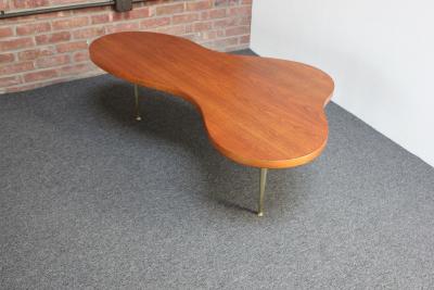 John Widdicomb Co Widdicomb Furniture Co Freeform Walnut and Brass Coffee Table by T H Robsjohn Gibbings