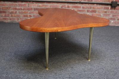  John Widdicomb Co Widdicomb Furniture Co Freeform Walnut and Brass Coffee Table by T H Robsjohn Gibbings