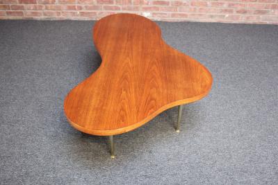  John Widdicomb Co Widdicomb Furniture Co Freeform Walnut and Brass Coffee Table by T H Robsjohn Gibbings