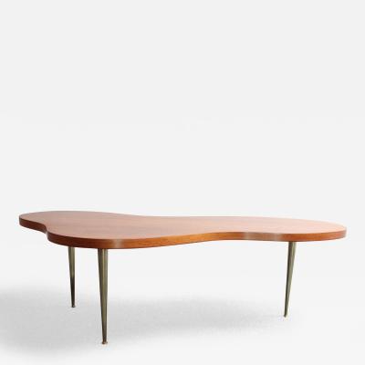  John Widdicomb Co Widdicomb Furniture Co Freeform Walnut and Brass Coffee Table by T H Robsjohn Gibbings