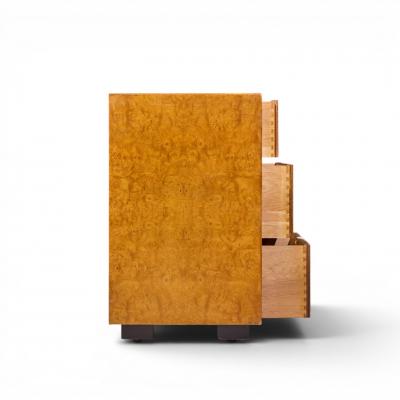  John Widdicomb Co Widdicomb Furniture Co John Widdicomb Campaign Mid Century Burlwood and Brass Lowboy Dresser