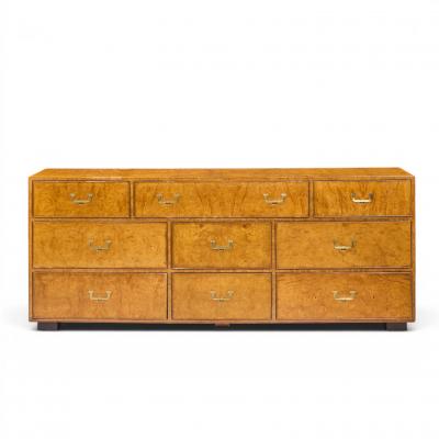  John Widdicomb Co Widdicomb Furniture Co John Widdicomb Campaign Mid Century Burlwood and Brass Lowboy Dresser