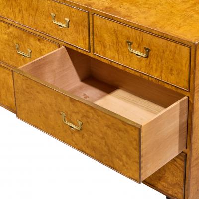  John Widdicomb Co Widdicomb Furniture Co John Widdicomb Campaign Mid Century Burlwood and Brass Lowboy Dresser