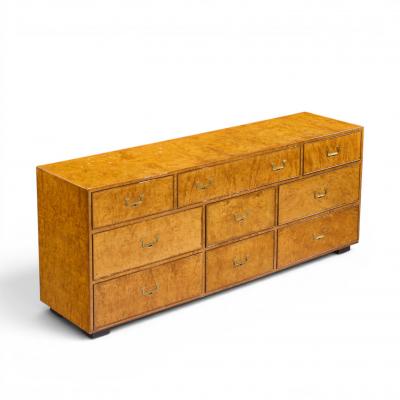  John Widdicomb Co Widdicomb Furniture Co John Widdicomb Campaign Mid Century Burlwood and Brass Lowboy Dresser