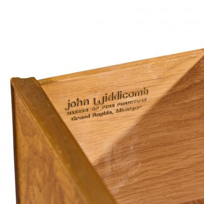  John Widdicomb Co Widdicomb Furniture Co John Widdicomb Campaign Mid Century Burlwood and Brass Lowboy Dresser
