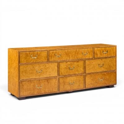 John Widdicomb Co Widdicomb Furniture Co John Widdicomb Campaign Mid Century Burlwood and Brass Lowboy Dresser