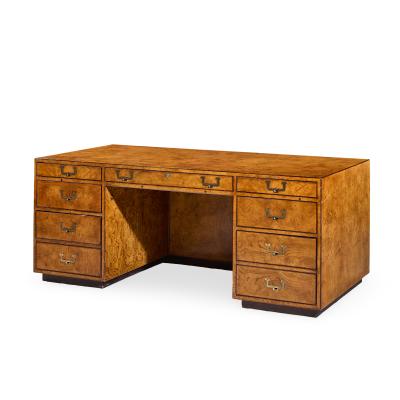  John Widdicomb Co Widdicomb Furniture Co John Widdicomb Mid Century Burlwood and Brass Campaign Executive Desk