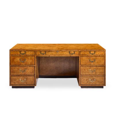  John Widdicomb Co Widdicomb Furniture Co John Widdicomb Mid Century Burlwood and Brass Campaign Executive Desk