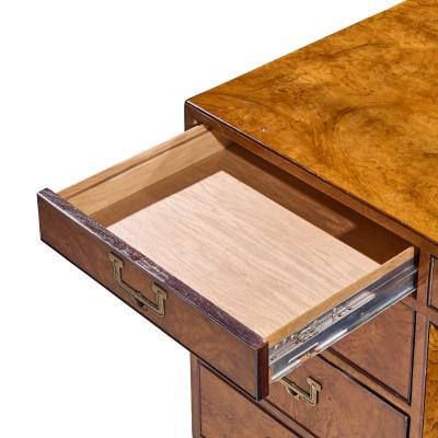  John Widdicomb Co Widdicomb Furniture Co John Widdicomb Mid Century Burlwood and Brass Campaign Executive Desk