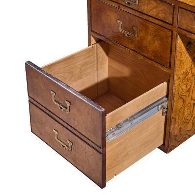  John Widdicomb Co Widdicomb Furniture Co John Widdicomb Mid Century Burlwood and Brass Campaign Executive Desk