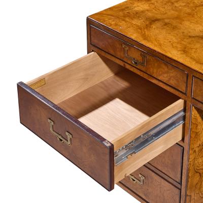  John Widdicomb Co Widdicomb Furniture Co John Widdicomb Mid Century Burlwood and Brass Campaign Executive Desk