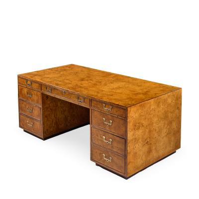  John Widdicomb Co Widdicomb Furniture Co John Widdicomb Mid Century Burlwood and Brass Campaign Executive Desk