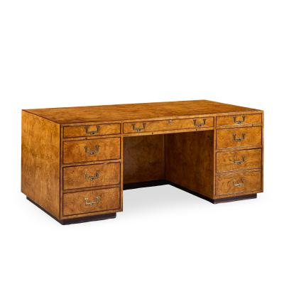  John Widdicomb Co Widdicomb Furniture Co John Widdicomb Mid Century Burlwood and Brass Campaign Executive Desk