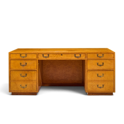  John Widdicomb Co Widdicomb Furniture Co John Widdicomb Mid Century Burlwood and Brass Campaign Executive Desk