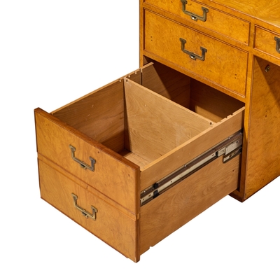  John Widdicomb Co Widdicomb Furniture Co John Widdicomb Mid Century Burlwood and Brass Campaign Executive Desk