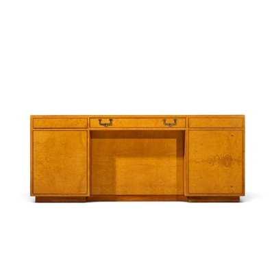  John Widdicomb Co Widdicomb Furniture Co John Widdicomb Mid Century Burlwood and Brass Campaign Executive Desk