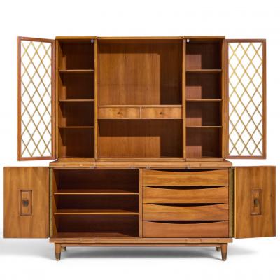 John Widdicomb Co Widdicomb Furniture Co John Widdicomb Mid Century Walnut and Brass Credenza with Hutch