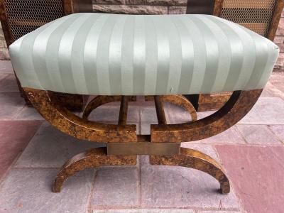 John Widdicomb Co Widdicomb Furniture Co Lovely Art Deco Faux Tortoise Shell Vanity Table and Stool Brass Mid Century