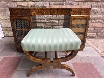 John Widdicomb Co Widdicomb Furniture Co Lovely Art Deco Faux Tortoise Shell Vanity Table and Stool Brass Mid Century