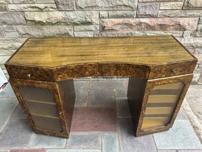 John Widdicomb Co Widdicomb Furniture Co Lovely Art Deco Faux Tortoise Shell Vanity Table and Stool Brass Mid Century