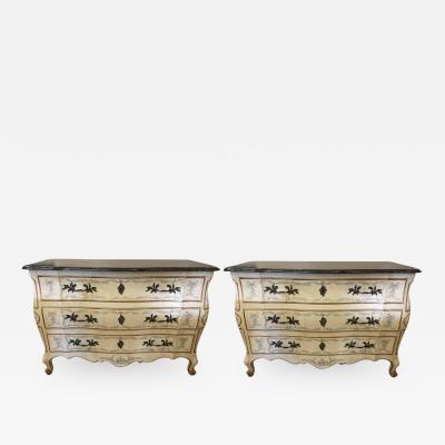  John Widdicomb Co Widdicomb Furniture Co Pair of Painted Bombe Marble Top Chests or Commodes by John Widdicomb