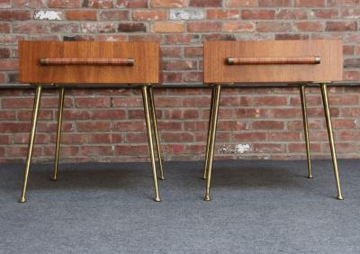  John Widdicomb Co Widdicomb Furniture Co Pair of Walnut and Brass Single Drawer Nightstands by T H Robsjohn Gibbings
