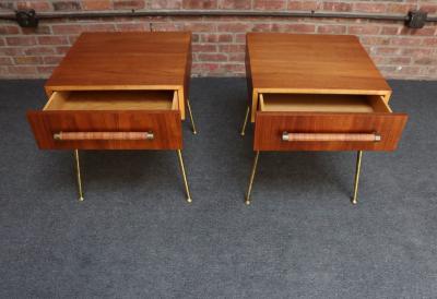  John Widdicomb Co Widdicomb Furniture Co Pair of Walnut and Brass Single Drawer Nightstands by T H Robsjohn Gibbings