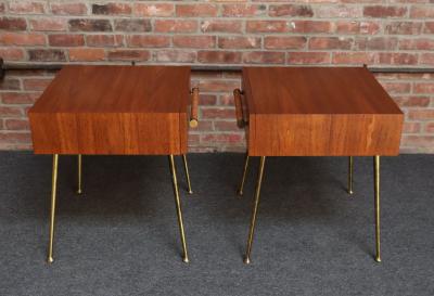  John Widdicomb Co Widdicomb Furniture Co Pair of Walnut and Brass Single Drawer Nightstands by T H Robsjohn Gibbings