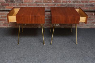  John Widdicomb Co Widdicomb Furniture Co Pair of Walnut and Brass Single Drawer Nightstands by T H Robsjohn Gibbings