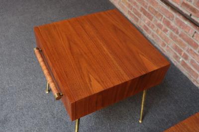  John Widdicomb Co Widdicomb Furniture Co Pair of Walnut and Brass Single Drawer Nightstands by T H Robsjohn Gibbings