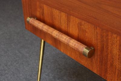  John Widdicomb Co Widdicomb Furniture Co Pair of Walnut and Brass Single Drawer Nightstands by T H Robsjohn Gibbings