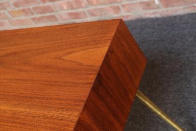  John Widdicomb Co Widdicomb Furniture Co Pair of Walnut and Brass Single Drawer Nightstands by T H Robsjohn Gibbings