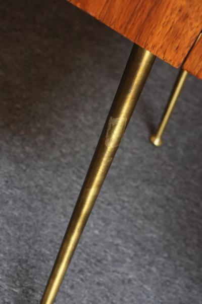  John Widdicomb Co Widdicomb Furniture Co Pair of Walnut and Brass Single Drawer Nightstands by T H Robsjohn Gibbings