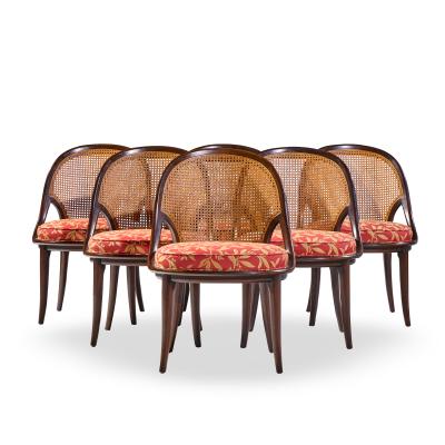  John Widdicomb Co Widdicomb Furniture Co Widdicomb Mid Century Camel Back Cane and Mahogany Dining Chairs Set of 6
