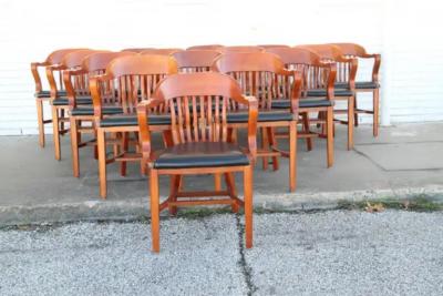  Johnson Furniture Company Vintage Cherry Banker Chairs by Johnson Chair Co 