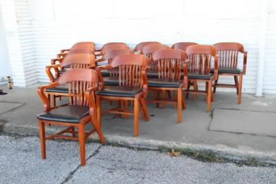  Johnson Furniture Company Vintage Cherry Banker Chairs by Johnson Chair Co 