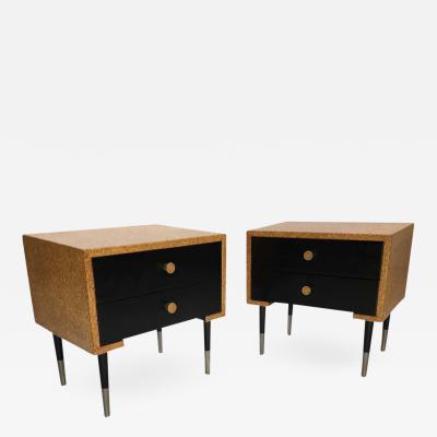 Johnson Furniture Pair Of Paul Frankl Cork Clad Nightstands By Company Paul Frankl Cork Clad Nightstands, Paul Frankl Johnson Furniture Company