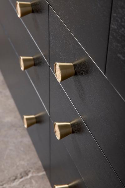  Johnson Furniture Paul Frankl Cork Black Lacquer 9 Drawer Dresser with Brass Hardware 1950s