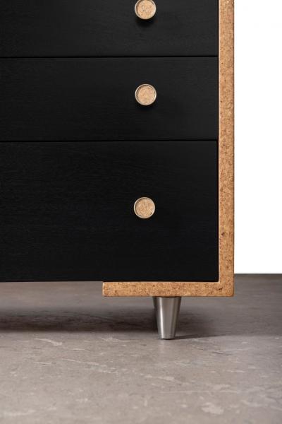  Johnson Furniture Paul Frankl Cork Black Lacquer 9 Drawer Dresser with Brass Hardware 1950s